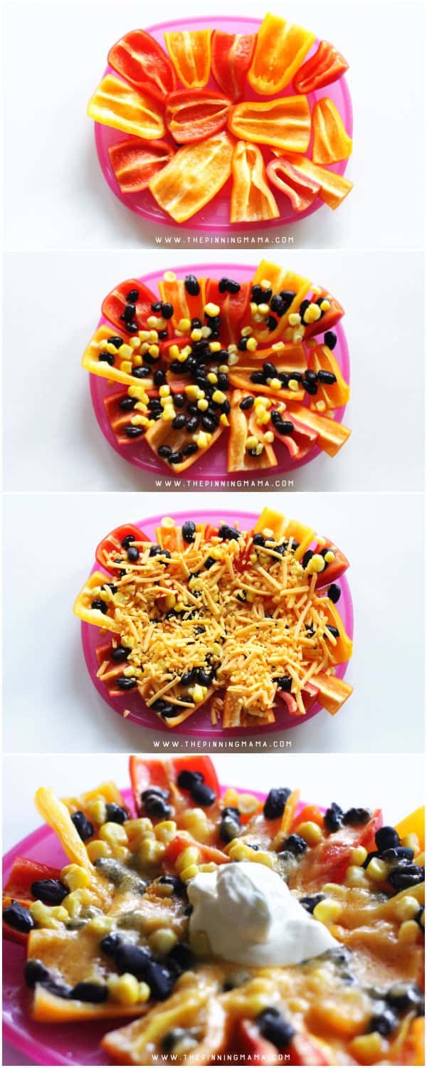 Mini Pepper Nachos are so easy to make and healthier than using chips! You still get a crunch from the pepper but my kids devour them with all the cheesy goodness on top!