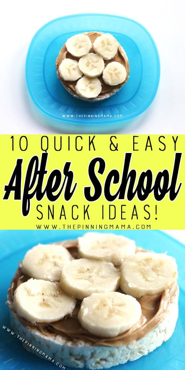 Peanut Butter Banana Rice Cake - 10 Quick and Easy After School Snack Ideas for Kids. You can literally make all of these in only 5 minutes!!