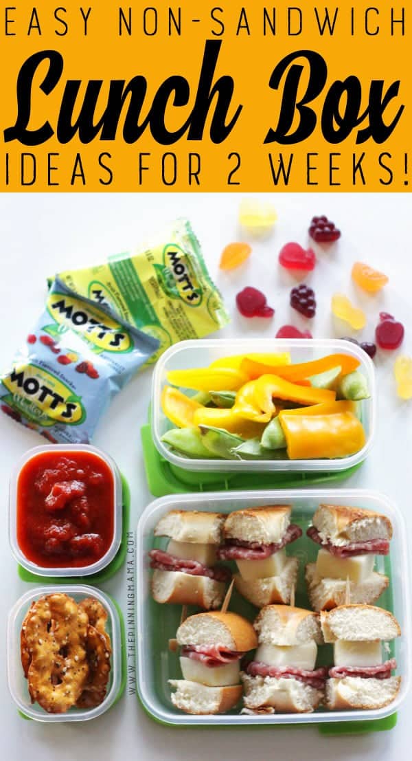 Pizza Dippers lunch box idea for kids! Just one of 2 weeks worth of non-sandwich school lunch ideas that are fun, healthy, and easy to make! Grab your lunch bag or bento box and get started!