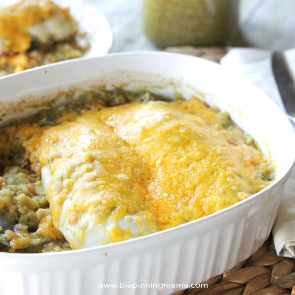 Salsa Verde Chicken Bake Recipe - 5 Ingredient Quick, Healthy & Easy Dinner Idea. Great for busy week nights!