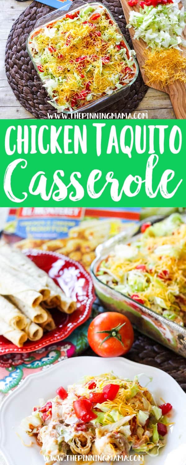 Chicken Taquito Casserole Recipe - This quick and easy dinner idea will be one that everyone LOVES! Plus it makes a great heavy appetizer perfect for football and tailgating. You can make this in as little as 20 minutes and people will absolutely beg for the recipe!