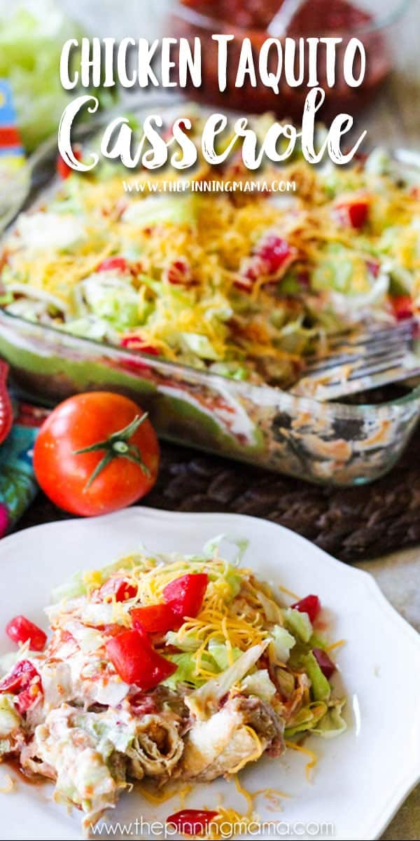 Easy Chicken Taquito Casserole Recipe - 1 Dish + 20 Minutes = Best dinner ever!!! We love this easy dinner recipe and make it almost every week!