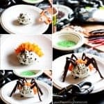 For when it is Halloween but still hot outside! GENIUS! These easy ice cream scoop spiders make a fun treat for Halloween or a bug themed birthday party. Everyone will rave over their absolute cuteness, and you can make them ahead of time for your party guests, or use it as a fun Halloween activity to make with your kids!