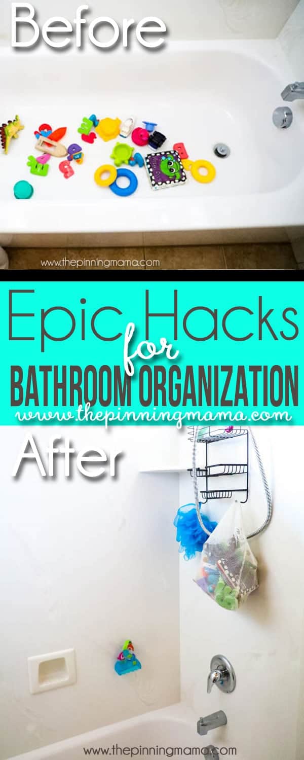 5 Bathroom Hacks to Keep Organized! These are so simple and super smart! Includes organizing ideas for make up, flat irons, hair spray and products, toilet paper, bath toys and more!