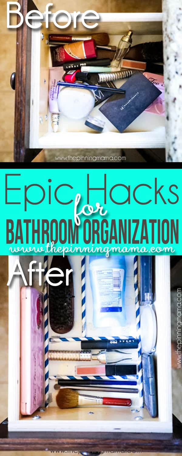 5 Bathroom Hacks to Keep Organized! These are so simple and super smart! Includes organizing ideas for make up, flat irons, hair spray and products, toilet paper, bath toys and more!