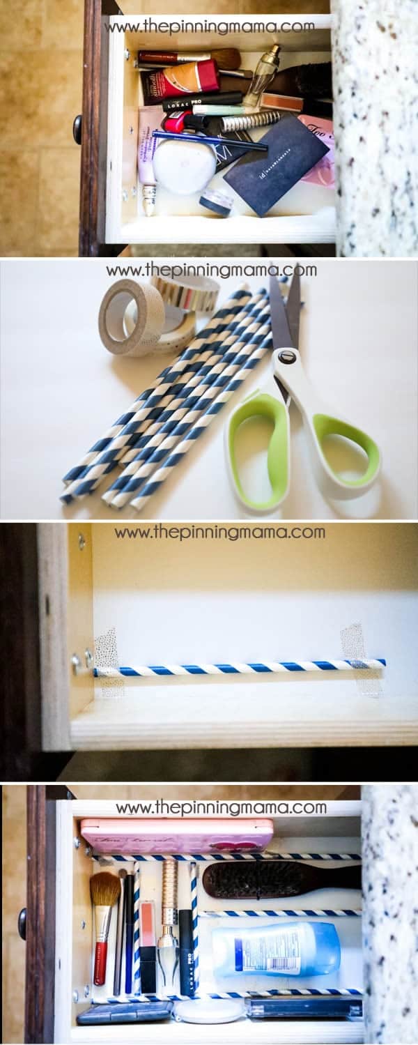 How to oragnize your drawer to keep things from rolling around with just straws and washi tape