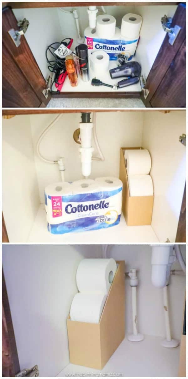 5 Bathroom Hacks to Keep Organized! These are so simple and super smart! Includes organizing ideas for make up, flat irons, hair spray and products, toilet paper, bath toys and more!
