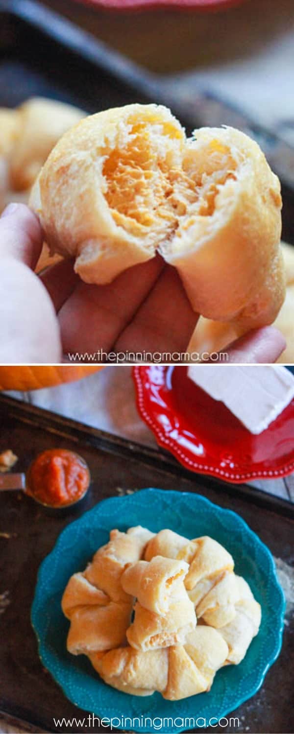 3 ingredient Pumpkin Cream Cheese Crescent Roll Recipe- These are TO DIE FOR Delicious! Perfect for fall and Thanksgiving breakfast idea!