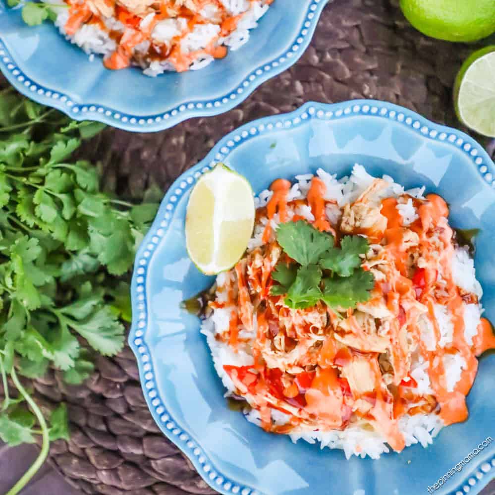 We LOVE this simple meal! These Slow Cooker Asian Chicken Bowls are one of my favorite quick and easy dinner recipes!