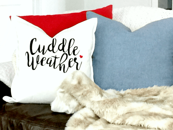 Cuddle Weather Pillow - FREE Valentine's Day Silhouette Cut Files - Plenty of inspiration and craft ideas for your Silhouette & Cricut Crafting machines!