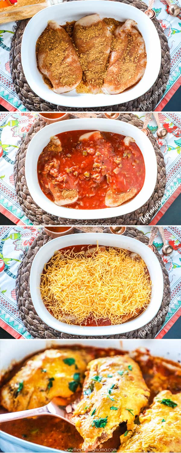 4 ingredients and one dish- This Salsa Chicken Bake Recipe is a winner for an easy weeknight meal!