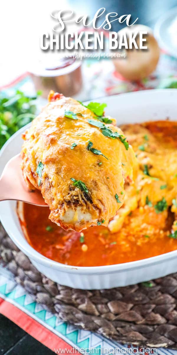 Quick and Easy Dinner Idea- Salsa Chicken Bake - Just 4 ingredients, one dish and 15 minutes of prep! My whole family loves this supper!