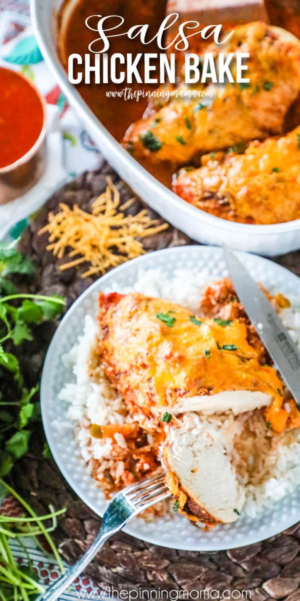 Quick and Easy Dinner Idea- Salsa Chicken Bake - Just 4 ingredients, one dish and 15 minutes of prep! My whole family loves this supper!