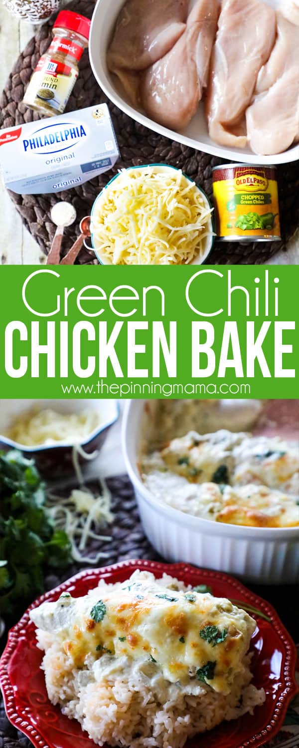 Green Chili Chicken Bake Recipe- Creamy, delicious, one dish quick and easy dinner recipe