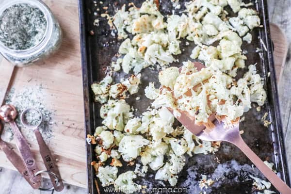 Easy Oven Roasted Parmesan Ranch Cauliflower is a simple side dish that is low carb, and quick to make!
