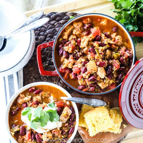 Chili with Chicken and Beans Recipe - The perfect homemade chili recipe full of whole foods and not too spicy!