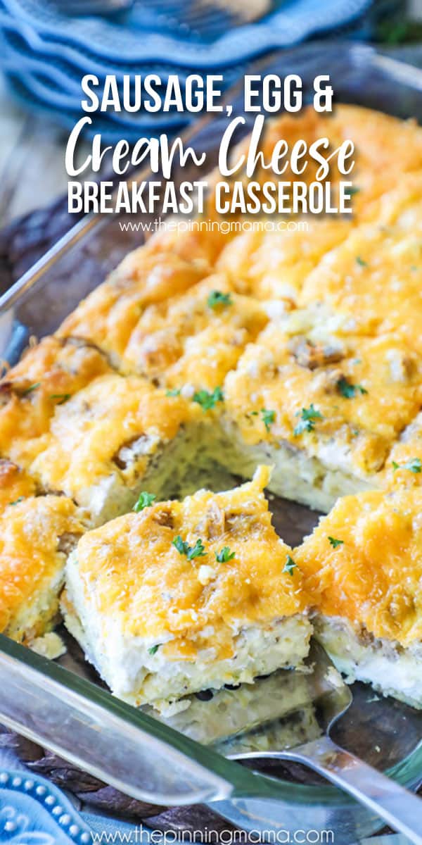 Breakfast Casserole with cream cheese sliced and served