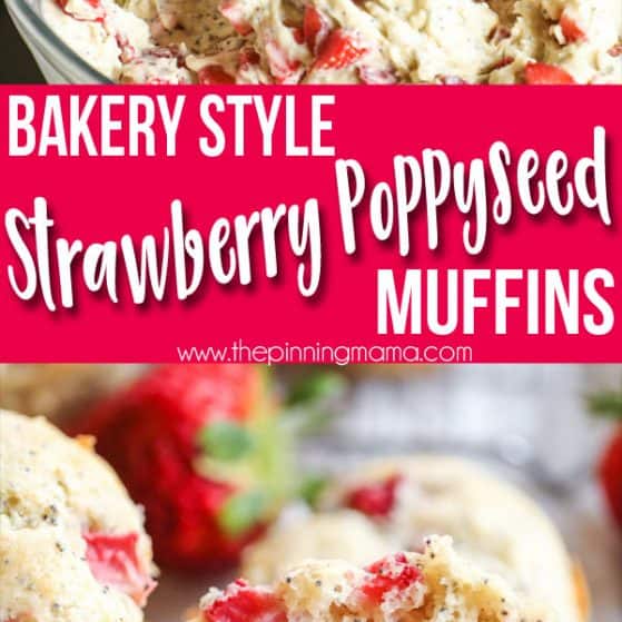 Best Bakery Style Strawberry Poppy Seed Muffin recipe! These are even better than strawberry shortcake! YUM!