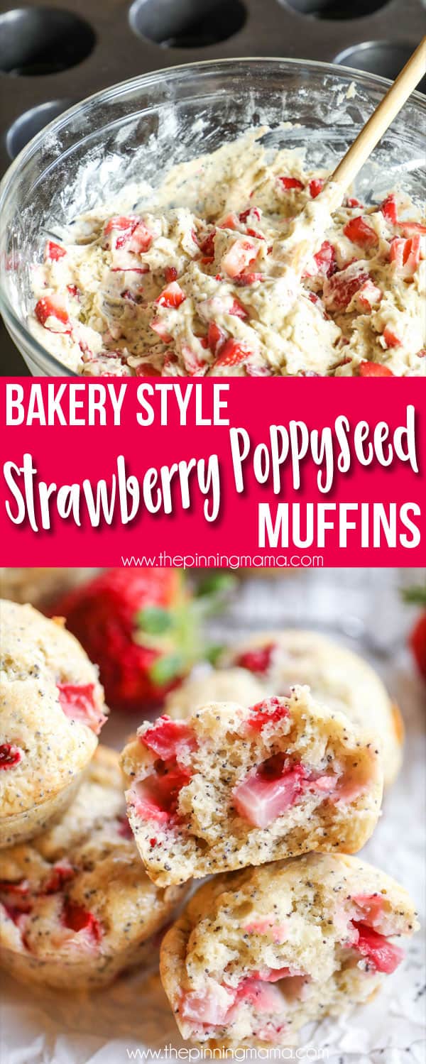 Best Bakery Style Strawberry Poppy Seed Muffin recipe!  These are even better than strawberry shortcake! YUM!