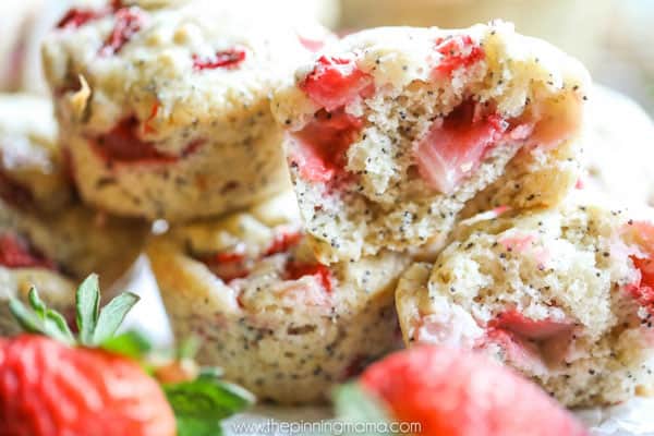 Best Bakery Style Strawberry Poppy Seed Muffin recipe! My kids beg me to make these every weekend! Perfect way to use fresh strawberries!
