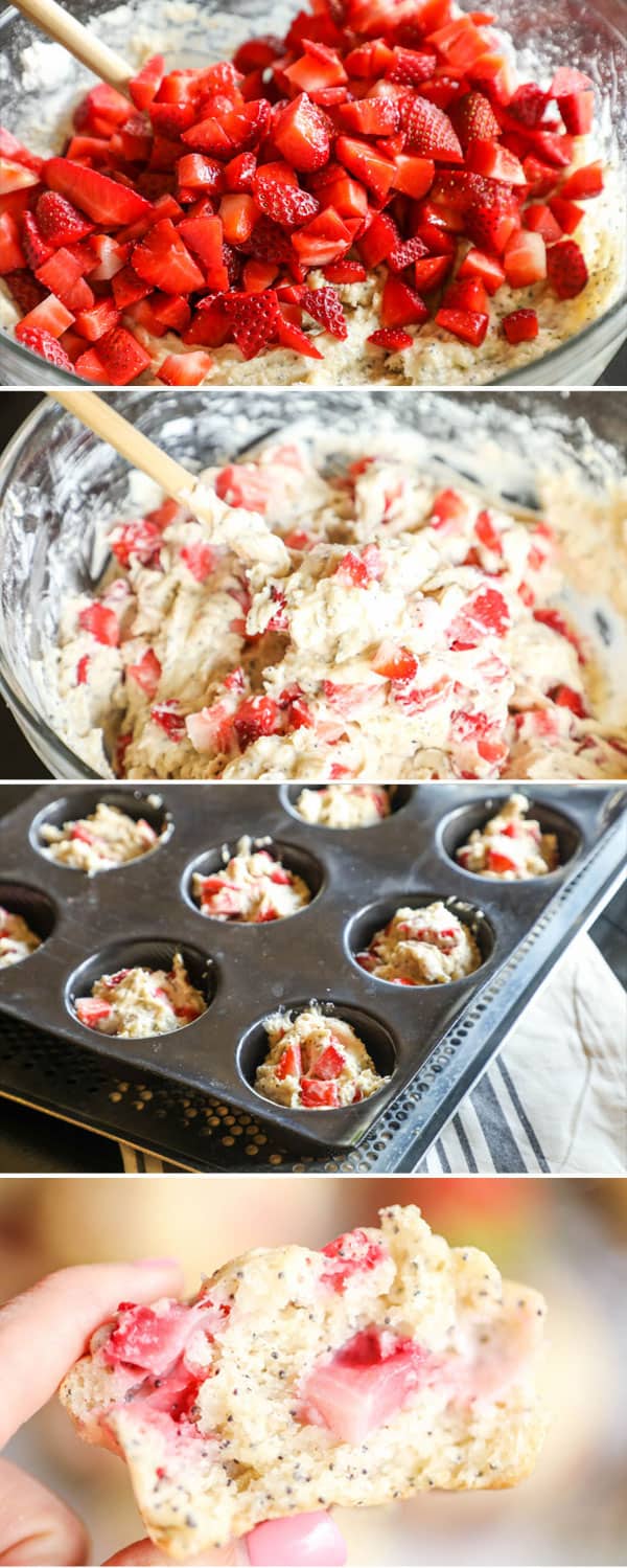 Best Bakery Style Strawberry Poppy Seed Muffin recipe! My kids beg me to make these every weekend! Perfect way to use fresh strawberries!