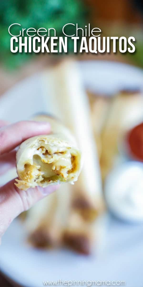 Green chile chicken taquitos - cheesy inside!