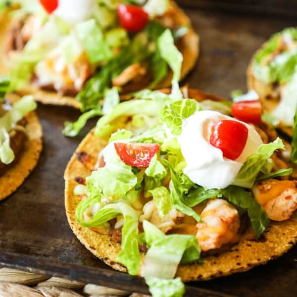 Cookie Sheet Baked Tostadas with Rotisserie Chicken