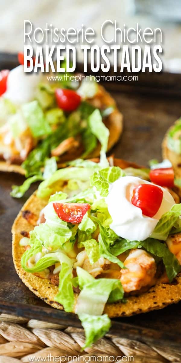 Baked Chicken Tostadas with lettuce tomato and sour cream
