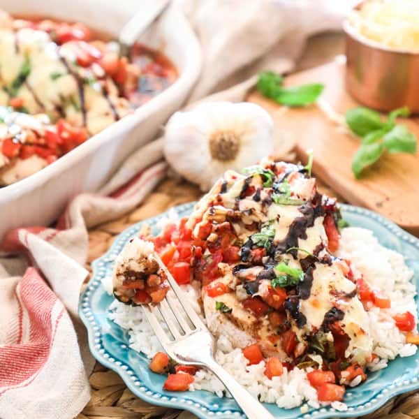 Chicken Bruschetta on fork