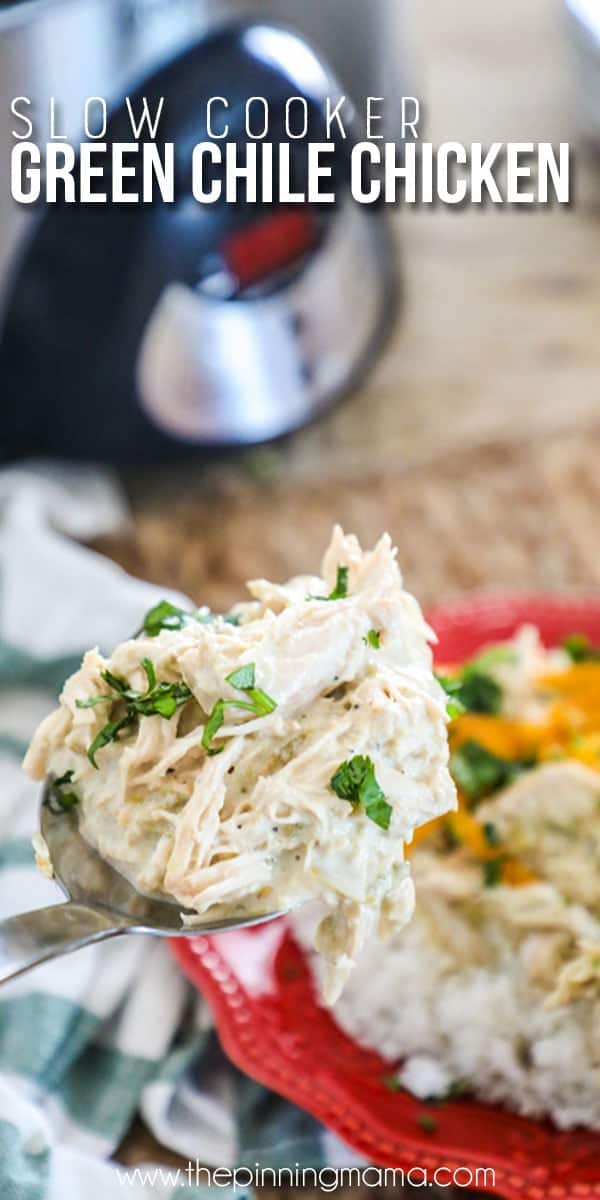 Slow Cooker Green Chile Chicken garnished with Cilantro