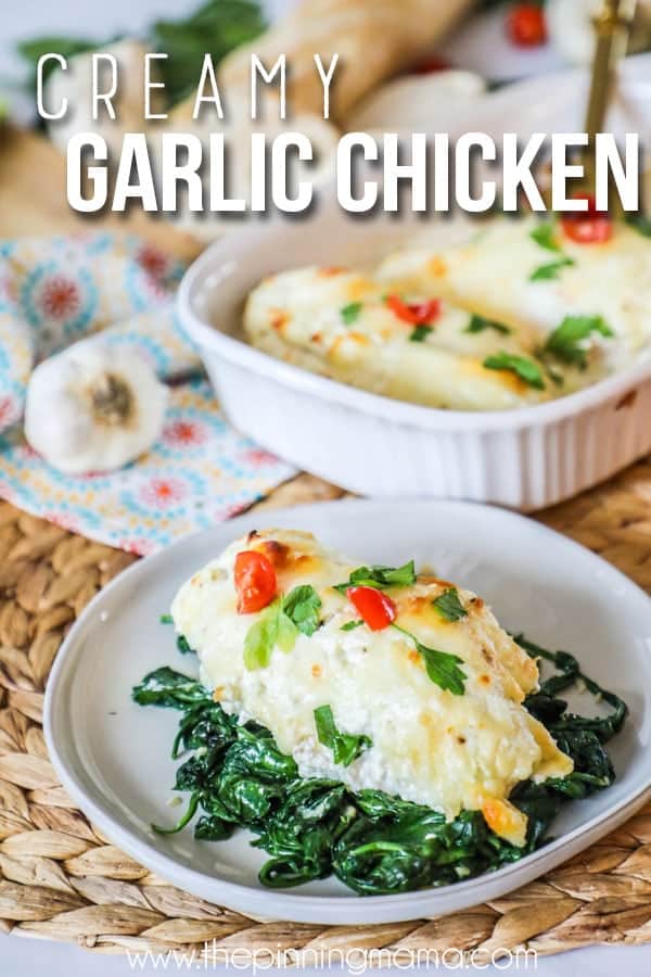Baked Garlic Chicken served with spinach- low carb