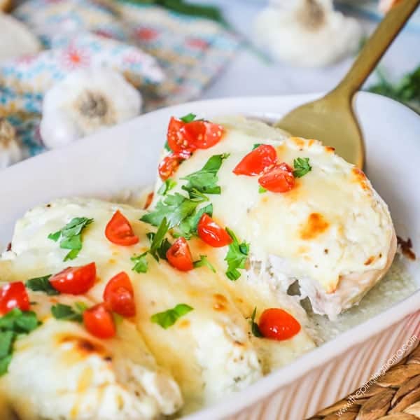 Garlic Roasted Chicken in casserole dish