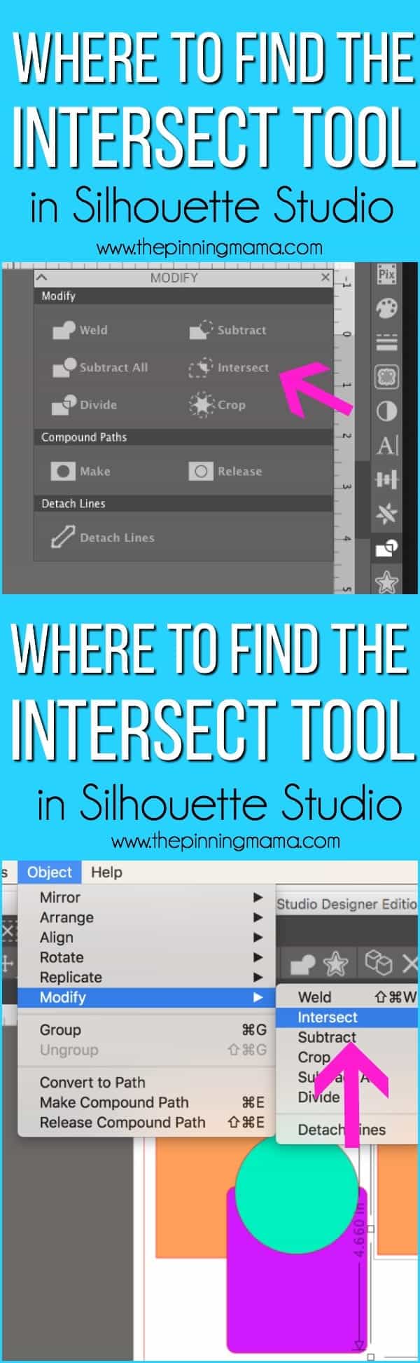 Where do I find the Intersect tool in Silhouette Studio.