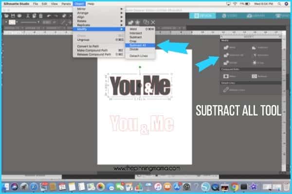 Where to find the subtract all tool in Silhouette Studio.