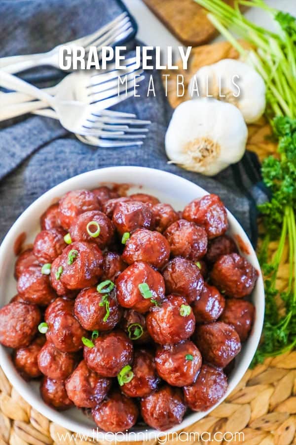 Grape Jelly Meatballs piled in a bowl ready to eat