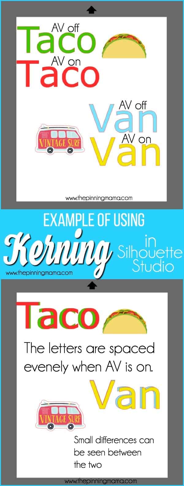 Examples of using Kerning in Silhouette Studio. 
