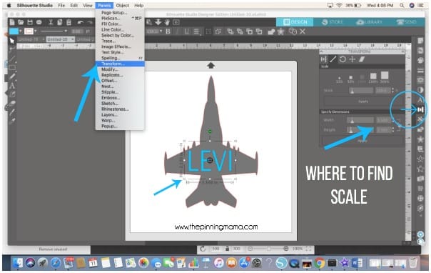 Where to find the scale feature in Silhouette Studio. 
