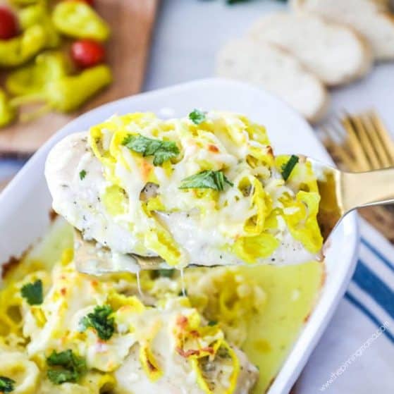 Oven Baked Mississippi Chicken - Packed with tangy banana peppers, and bold ranch flavor.