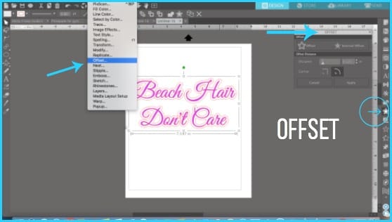 Where to find Offset in Silhouette Studio.