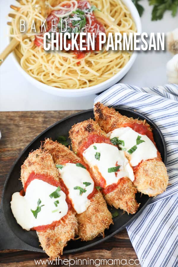 Chicken Parmesan Recipe served with spaghetti