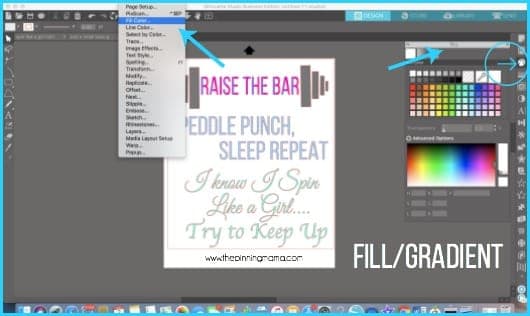 Where to find FillGradient in Silhouette Studio.