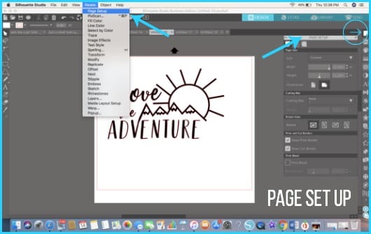 Where to find Page Set Up in Silhouette Studio.