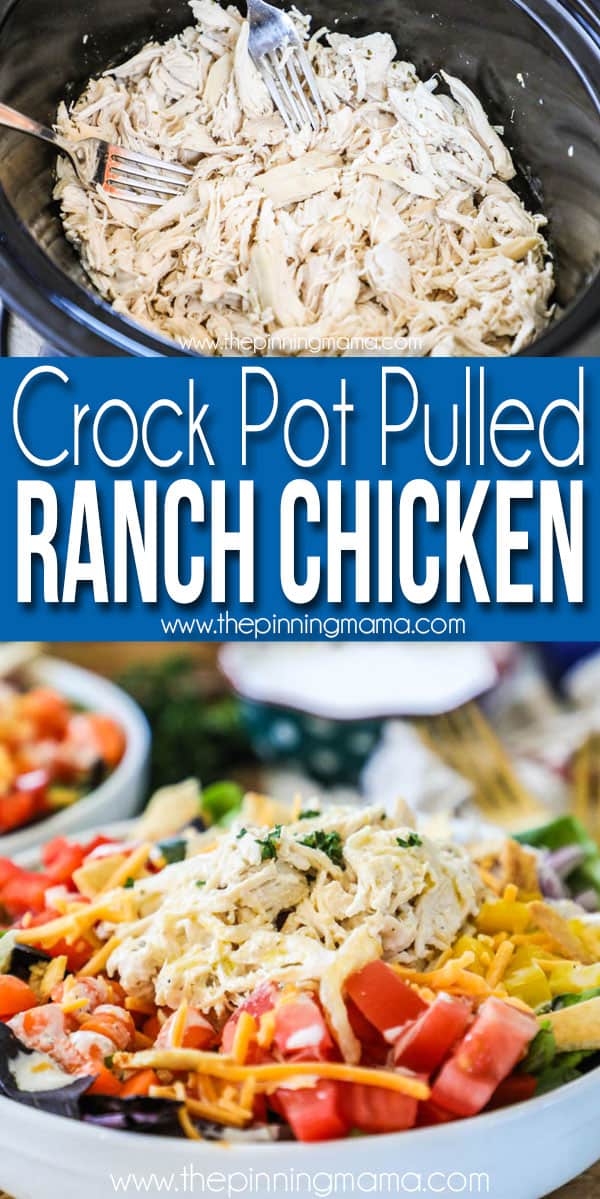 Pulled Ranch Chicken in crockpot and served on salad