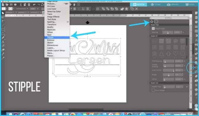 Where to find the Stipple feature in Silhouette Studio.
