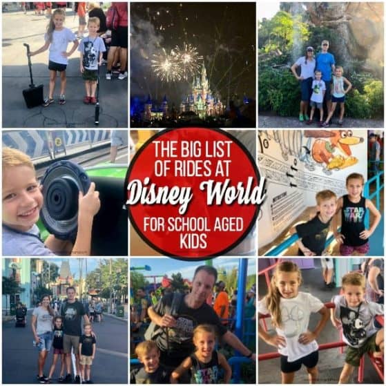 The big list of rides at Disney World for school aged kids.