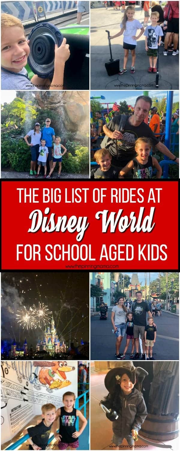 The big list of rides at Disney World for school aged kids. 