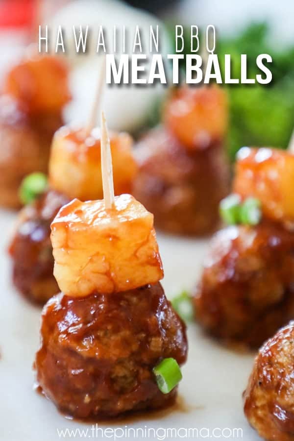 Hawaiian Barbecue Meatballs Made in the Crockpot. Perfect appetizer or dinner!