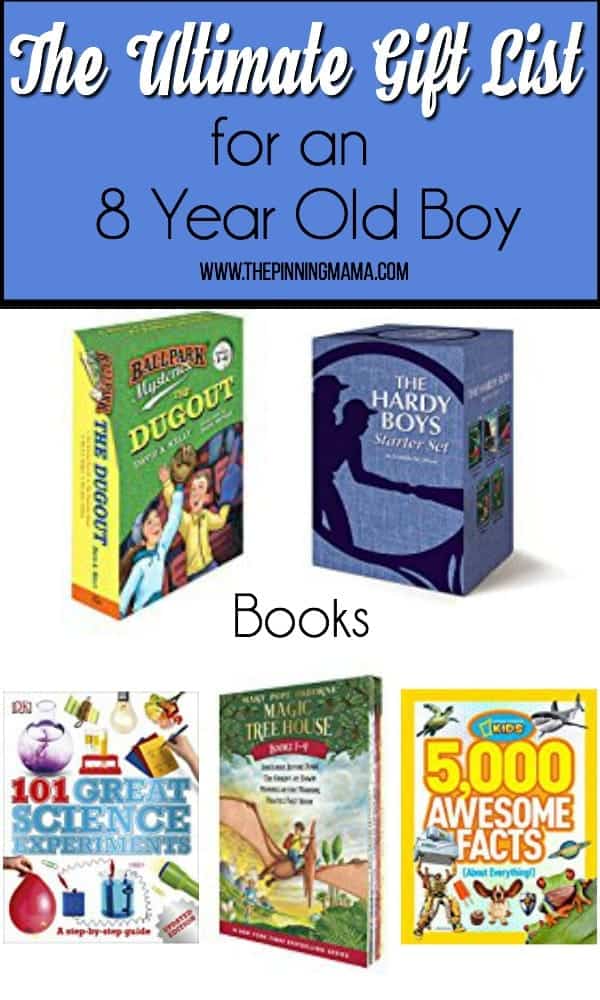 Gift list for an 8 year old boy, books. 