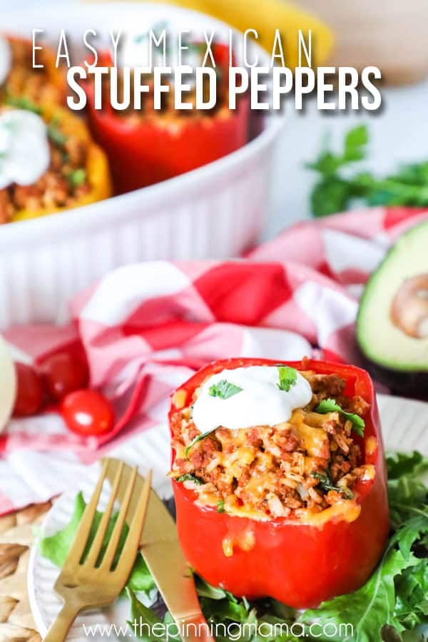 Mexican Stuffed Pepper served on a plate with greens