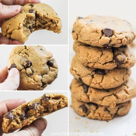 Peanut Butter Cookies with Chocolate Chips thick and chewy